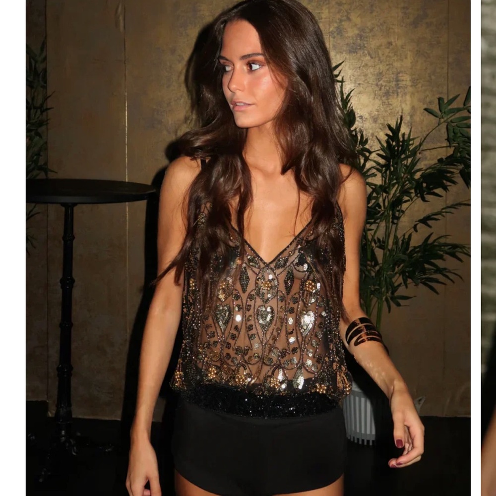 Celeste Black and Gold Sequin Tank Top